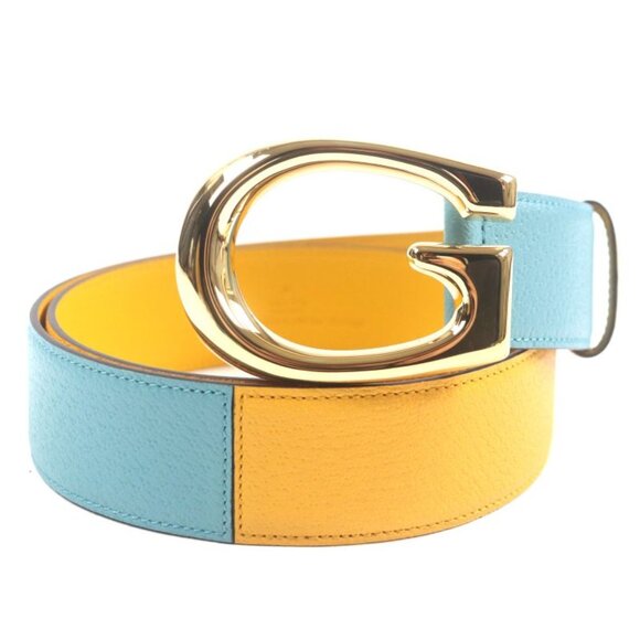 Gucci Memorable Buckle g Logo Buckle Bicolor Leather Belt Yellow Blue main image 8